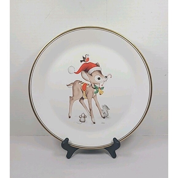 Vintage Baby Reindeer Chirstmas 10.5" Syracuse China Plate 17-C Syralite - Picture 1 of 5